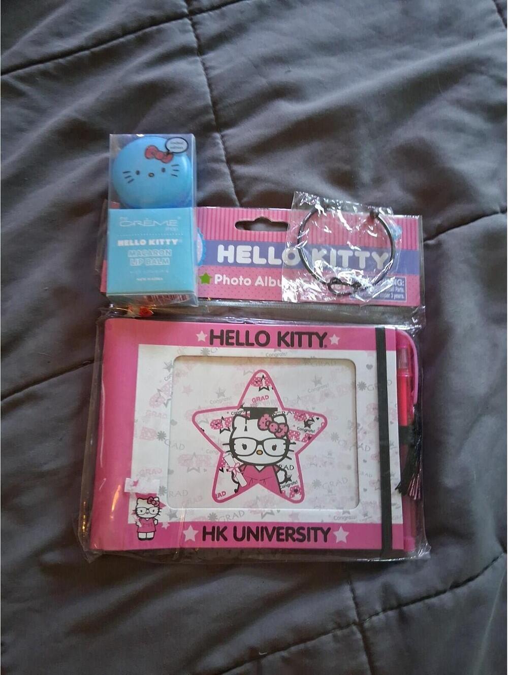 Hello Kitty Items Lot Of 3 With Bracelet Photo Album And Lip Balm